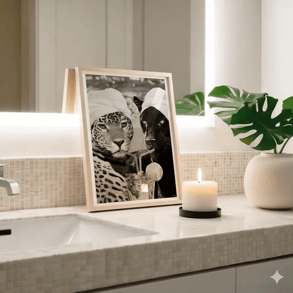 Badezimmer Poster – Elegantes Wandbild mit Leopard & Panther