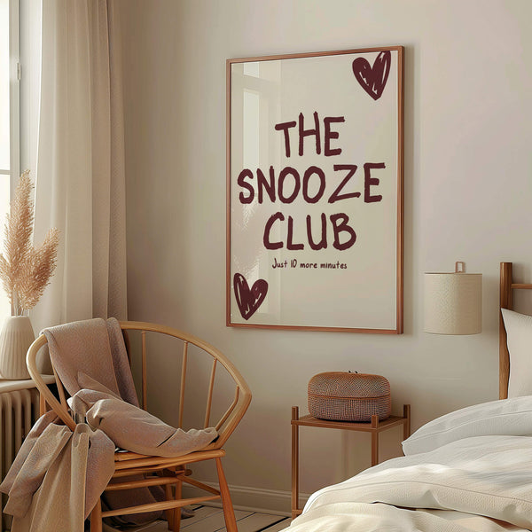 Schlafzimmer Deko – Snooze Club Poster – Liebevolle Wanddeko