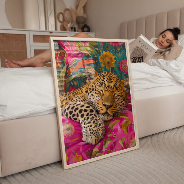 Leopard Poster – Bunte Blumen – Schlafzimmer Deko
