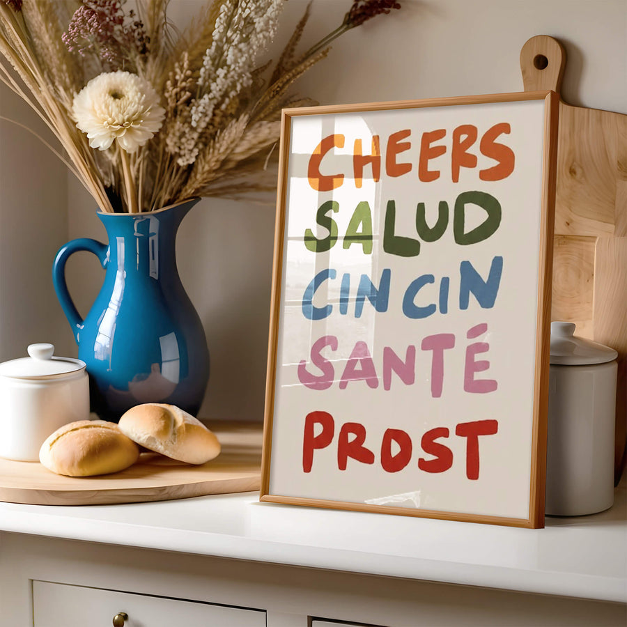 Cheers Poster – Bunte Wanddeko – Küche Inspiration