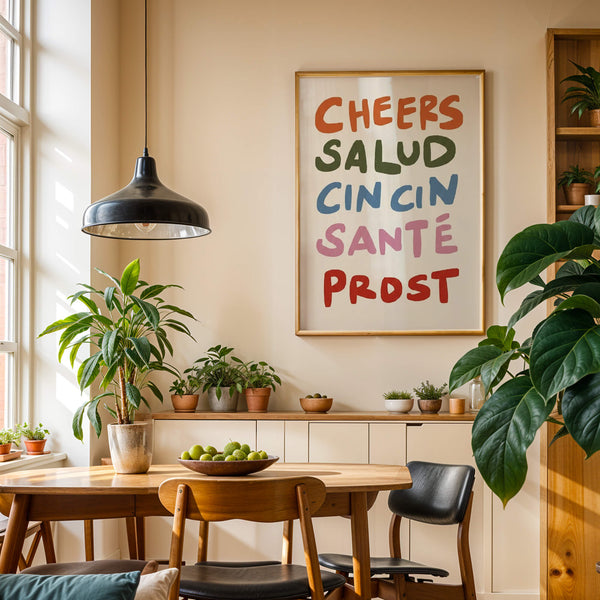 Cheers Poster – Bunte Wanddeko – Küche Inspiration