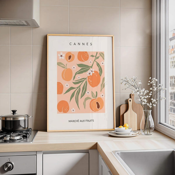 Pfirsich Poster – Küchenwanddeko – Französisches Marktbild