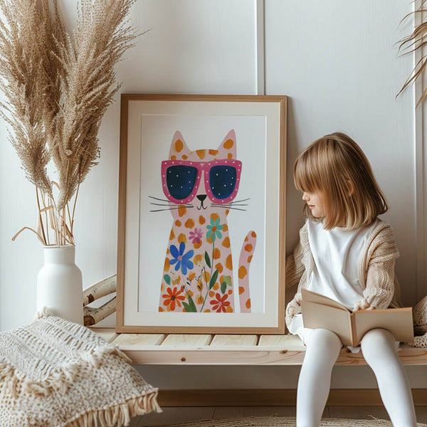 Buntes Tierposter – Katzenmotiv – Kinderzimmer Wandbild