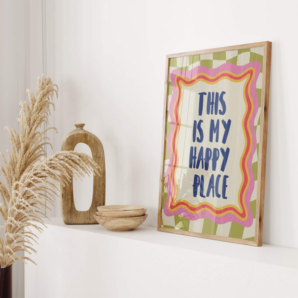 Happy Place Poster – Bunte Wanddeko – Innenraum Deko