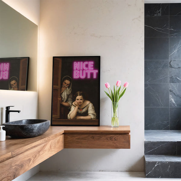 Nice Butt Poster – Lustiges Badezimmer Poster – Vintage Neon Art