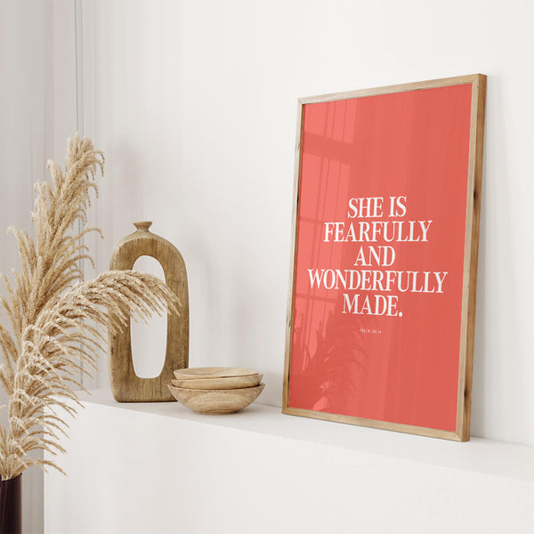 Bibelvers Poster – Sie ist wunderbar und einzigartig geschaffen – Bibelzitat Bild – Psalm 139:14