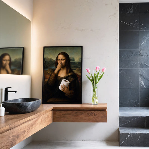 Bathroom Poster – Mona Lisa with Toilet Paper – Funny Toilet Poster