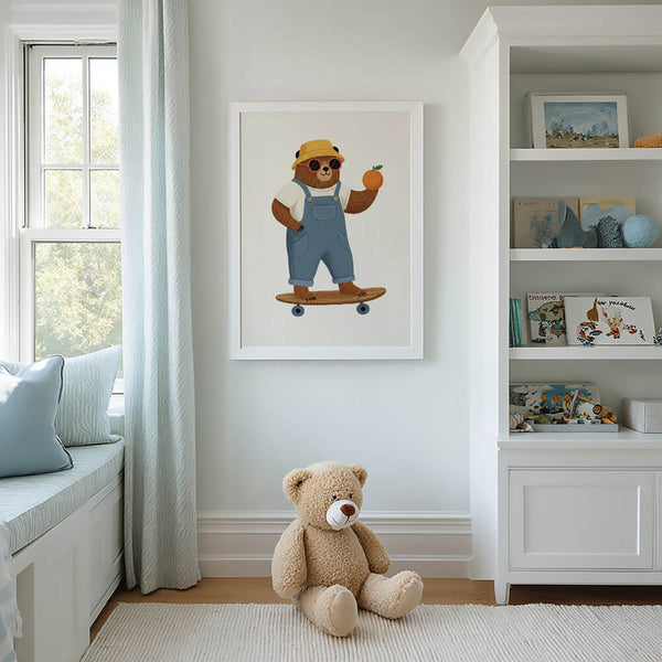 Skateboard-Bär Poster – Modernes Kinderzimmer – Wandbild