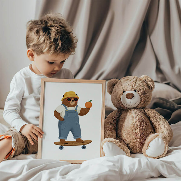 Skateboard-Bär Poster – Modernes Kinderzimmer – Wandbild Kinder