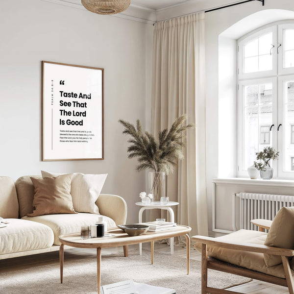 Bibelvers Poster – Psalm 34:8 – Christliche Wanddeko