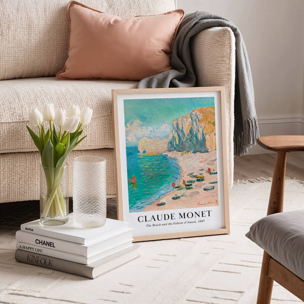 Claude Monet Poster – The Beach and the Falaise d'Amont – Moderne Wandkunst – Berühmtes Gemälde