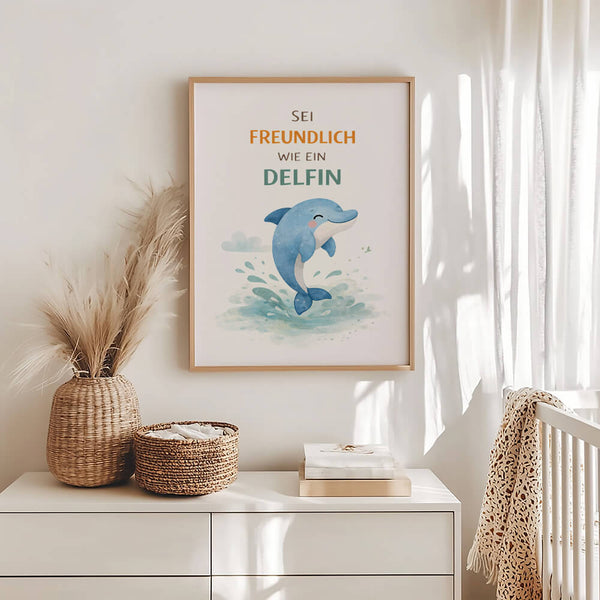 Babyzimmer Bilder – Delfin Poster – Kinderzimmer Dekoration