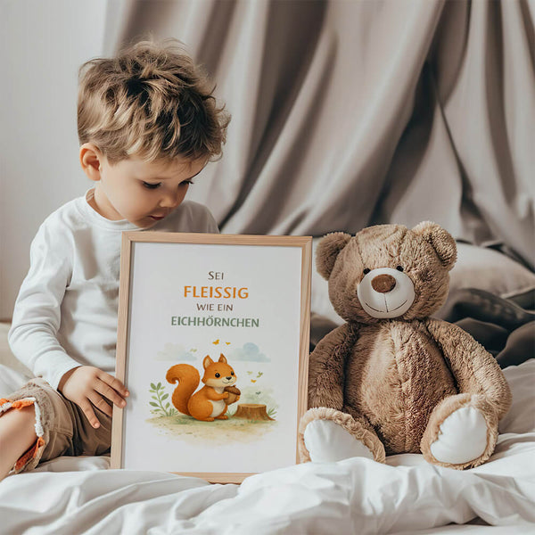 Kinderzimmer Deko – Eichhörnchen Poster – Babyzimmer gestalten