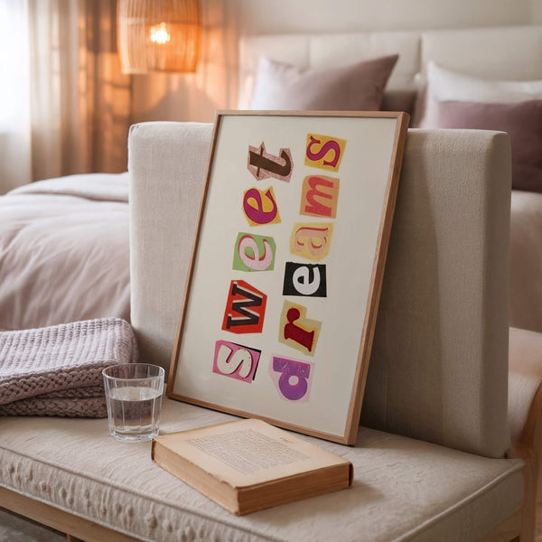 Sweet Dreams Poster – Bunte Typografie – Schlafzimmer Einrichtung