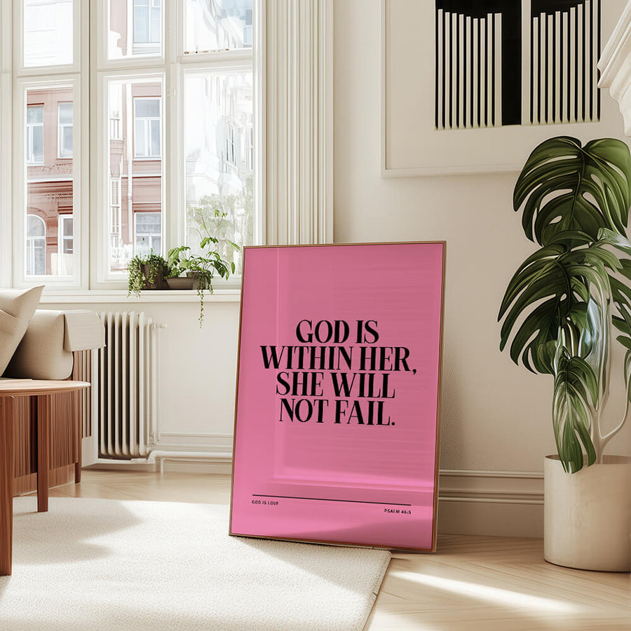Bibelvers Poster – Psalm 46:5 – Bibelspruch Bild – God Is Within Her