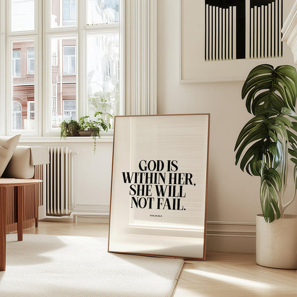 Bibelvers Poster – Psalm 46:5 – Bibelspruch Bild – God Is Within Her