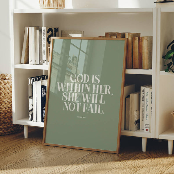 Bibelspruch Poster – Psalm 46:5 – Bibelvers Bild – God Is Within Her