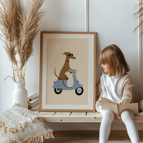 Hund auf Roller Poster – Modernes Kinderzimmer – Wanddeko