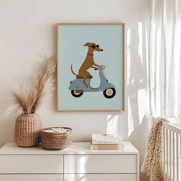 Hund auf Roller Poster – Modernes Kinderzimmer – Kinderzimmer Bild