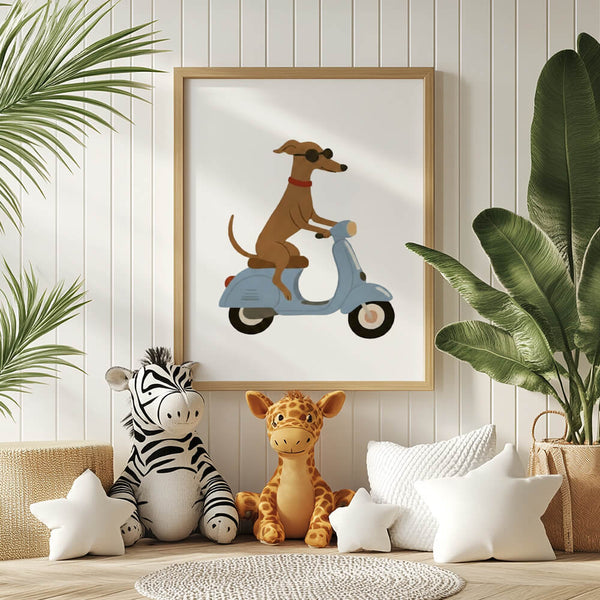 Hund auf Roller Poster – Modernes Kinderzimmer – Wandbild Kinder