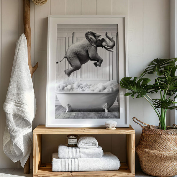 Badezimmer Poster – Elefant in der Badewanne – Lustiges Wandbild fürs WC