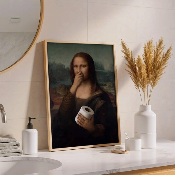 Badezimmer Poster – Mona Lisa mit Klopapier – Lustiges WC Poster