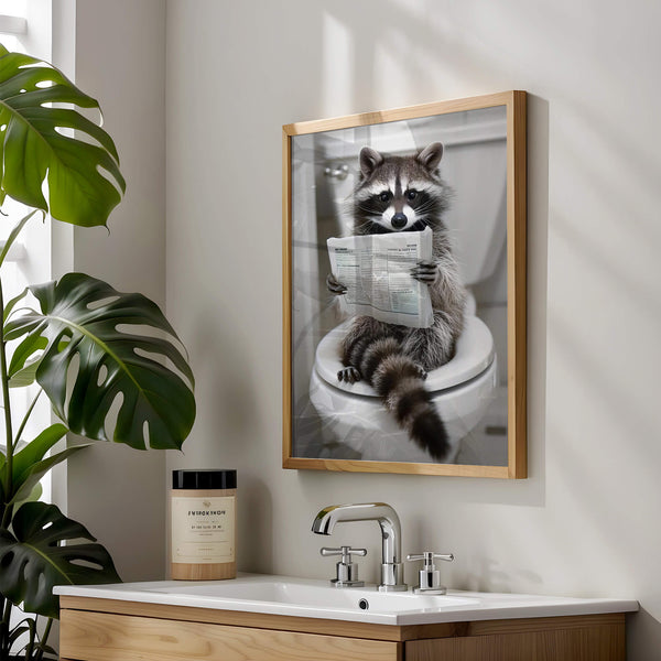 Badezimmer Poster – Lustiger Waschbär – Humorvolles WC Poster
