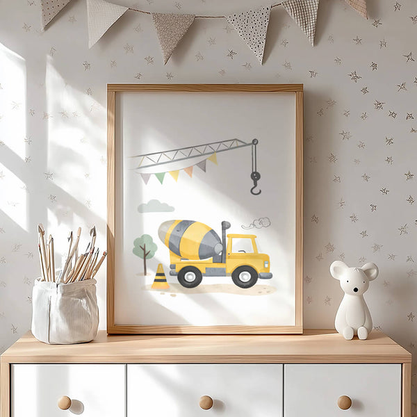 Kinderzimmer Inspiration – Betonmischer Poster – Jungenzimmer Design