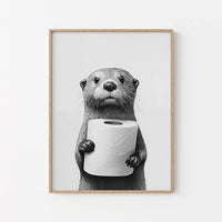 Badezimmer Poster – Otter mit Klopapier – Lustiges Wandbild fürs Bad