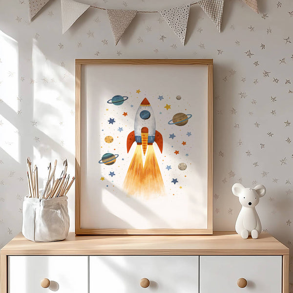 Modernes Kinderzimmer – Rakete Poster – Jungen Bild