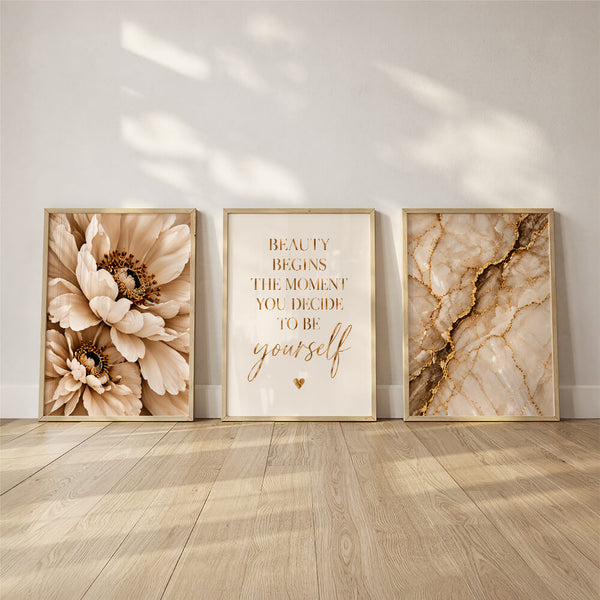 Feminines Poster Set – Beauty Begins The Moment You Decide To Be Yourself – Poster Set Beige Gold