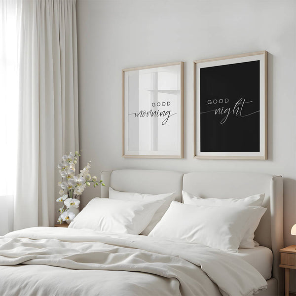 Schlafzimmer Deko – Good Morning Good Night Poster – Schlafzimmer Bilder Set