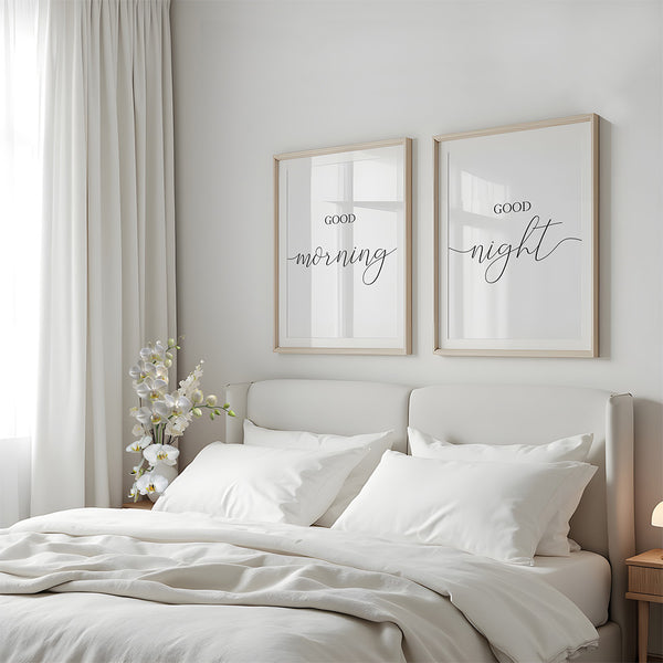 Schlafzimmer gestalten – Modernes Poster Set – Good Morning Good Night