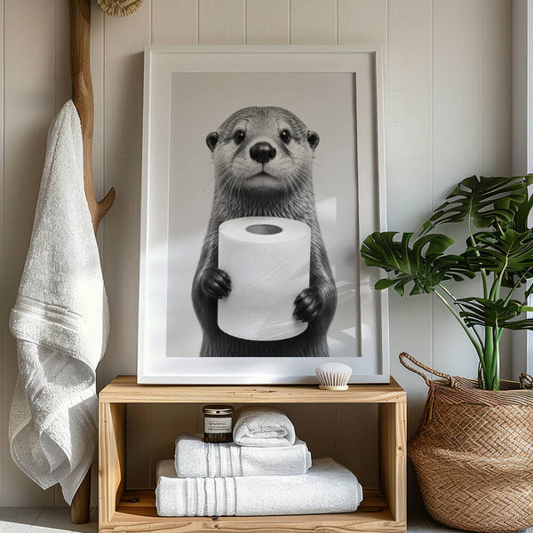 Badezimmer Poster – Otter mit Klopapier – Lustiges Wandbild fürs Bad