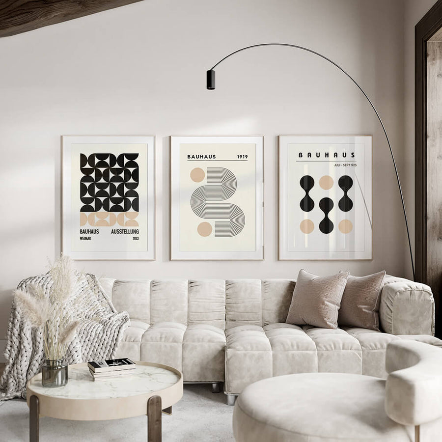 Bauhaus Poster Set – Wohnzimmer Bilder – Bauhaus Ausstellung – Schwarz Beige Poster