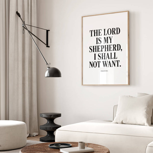 Bibelvers Poster – Der Herr ist mein Hirte; mir wird nichts mangeln – Bibelzitat Bild – Psalm 23:1 – Bibelspruch Bild