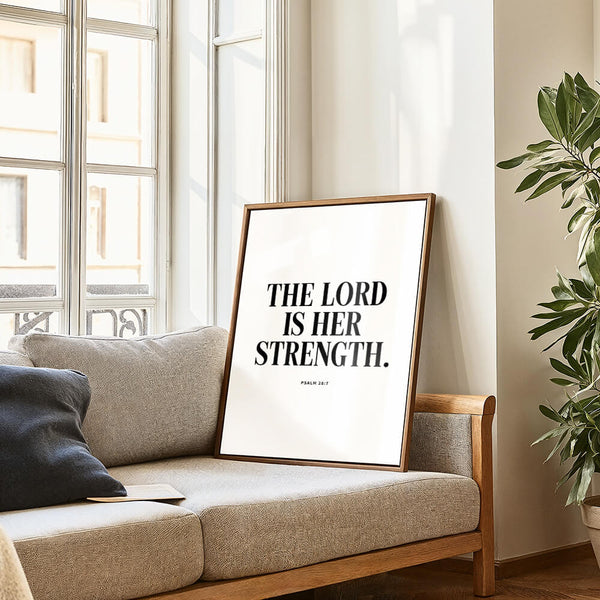 Bibelvers Poster – Der Herr ist ihre Stärke – Bibelzitat Bild – Psalm 28:7 – Bibelspruch Bild