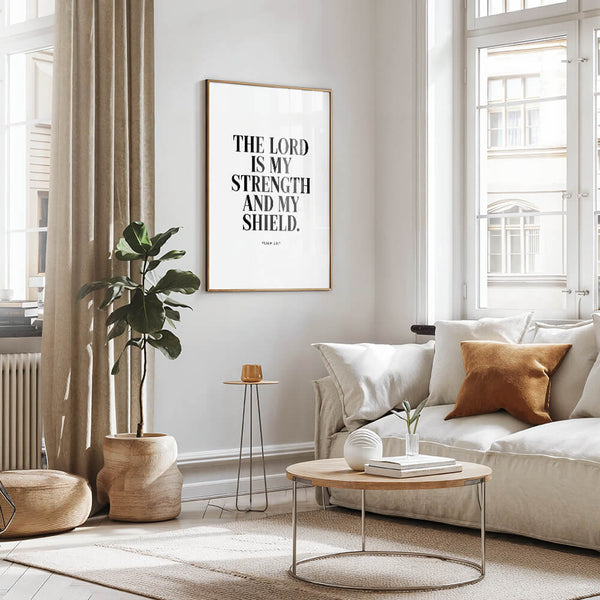 Bibelvers Poster – Der Herr ist meine Stärke und mein Schild – Bibelzitat Bild – Psalm 28:7 – Bibelspruch Bild